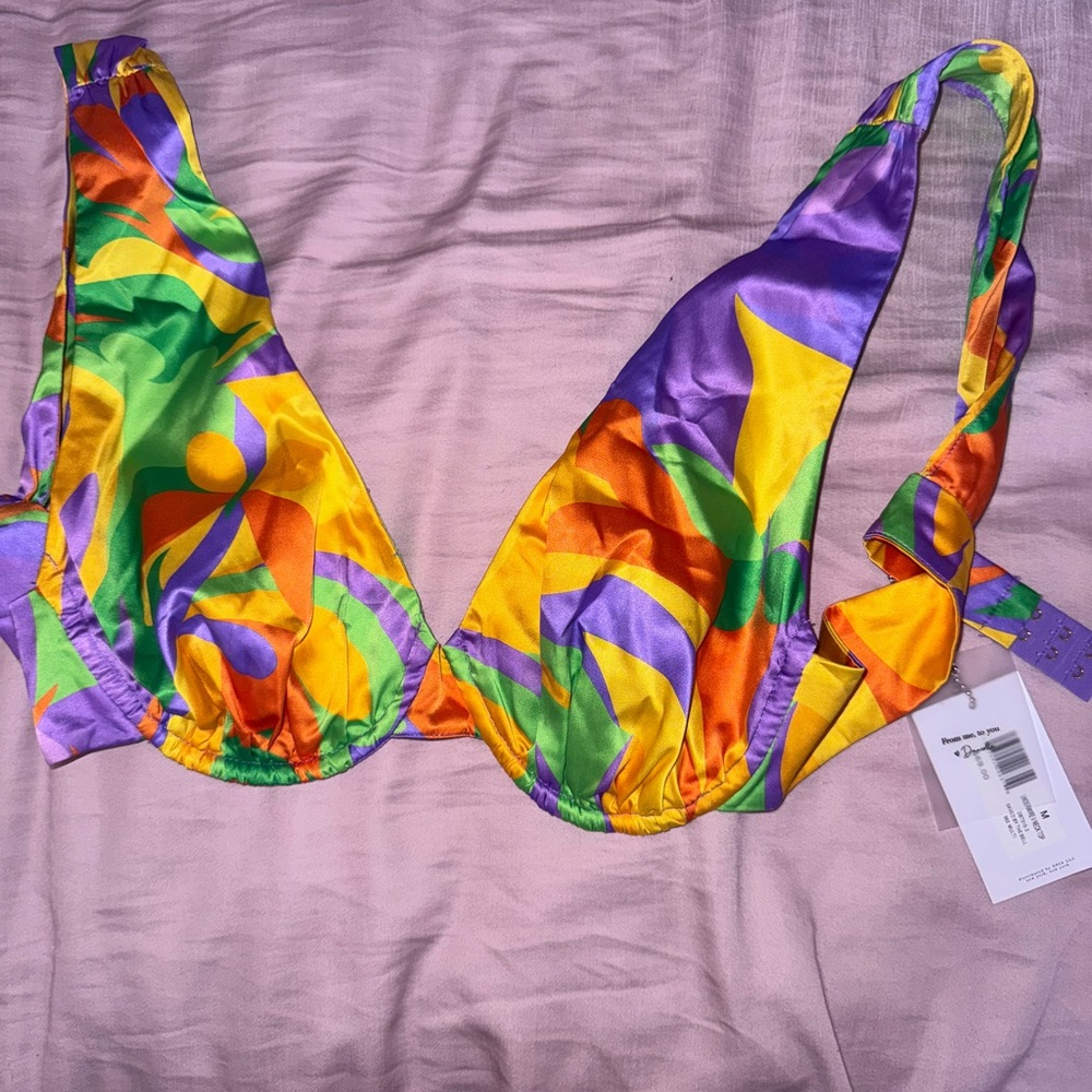 WeWoreWhat Orange and Purple Plunge Bra